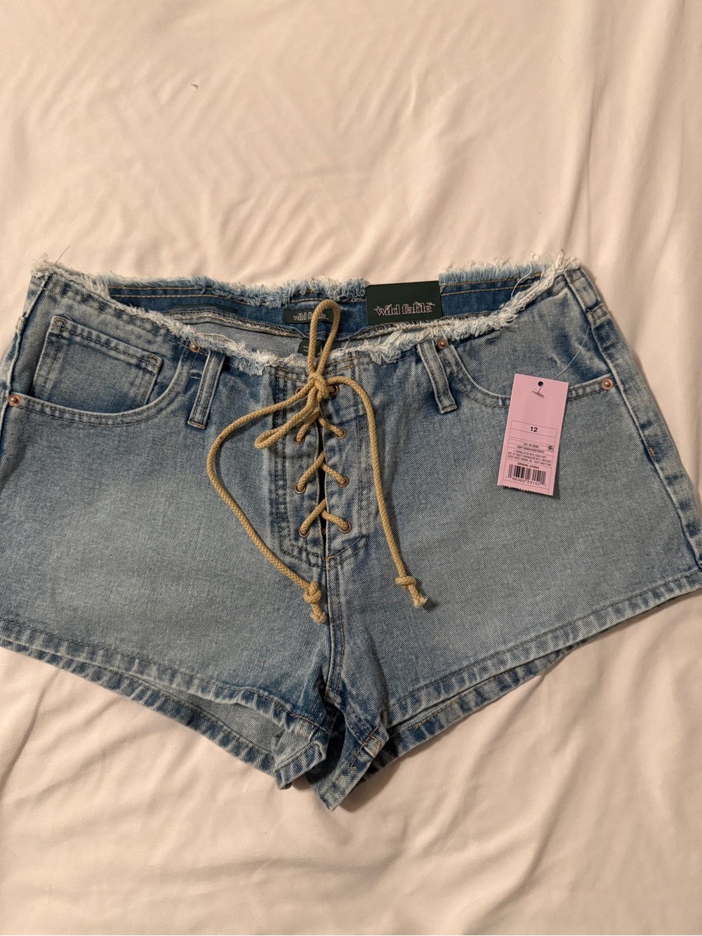 wild fable Light Blue Lace-Up High-Rise Denim Shorts